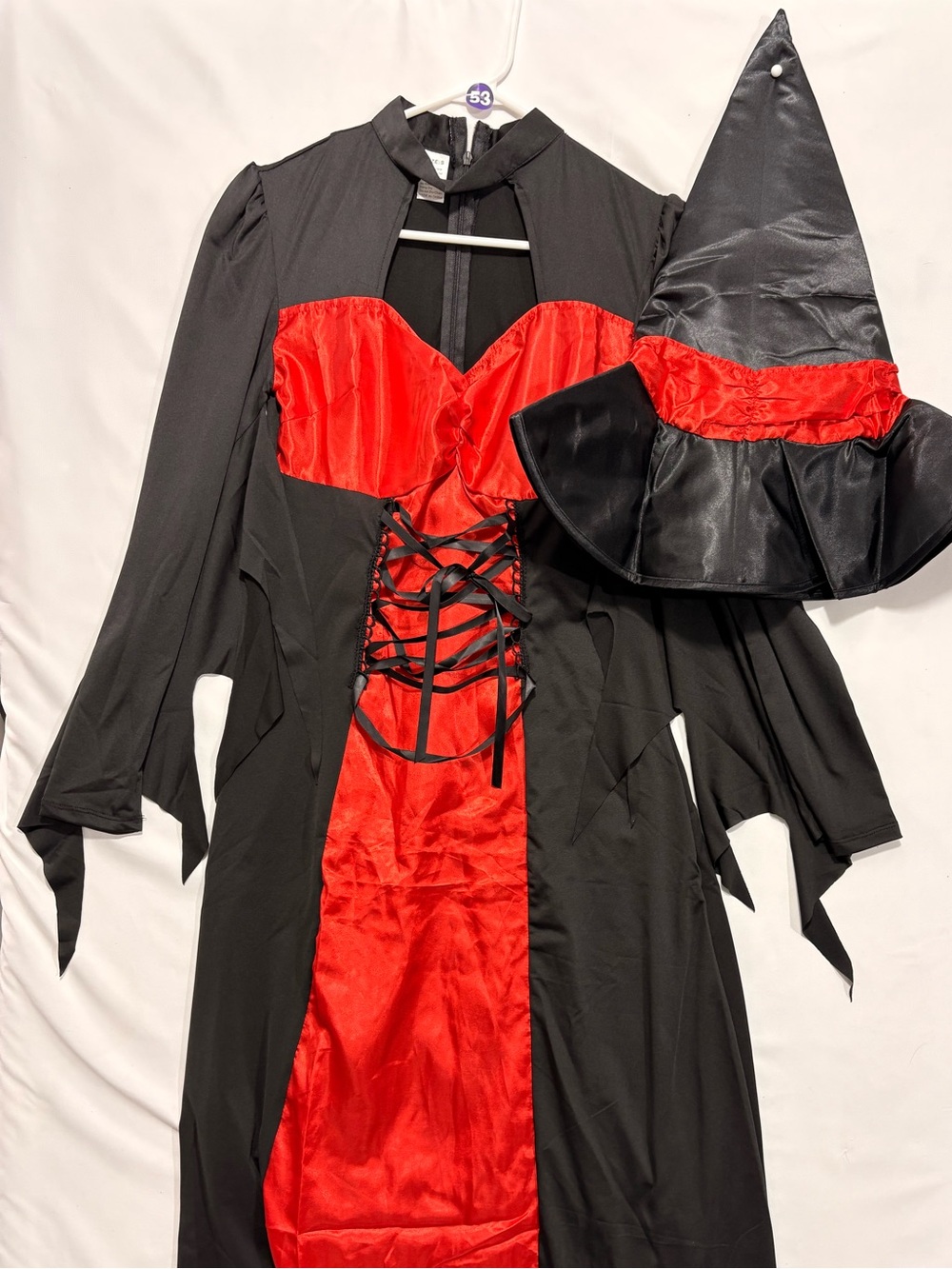 Black & Red Witch Costume with Pointed Hat - Adult Small-New